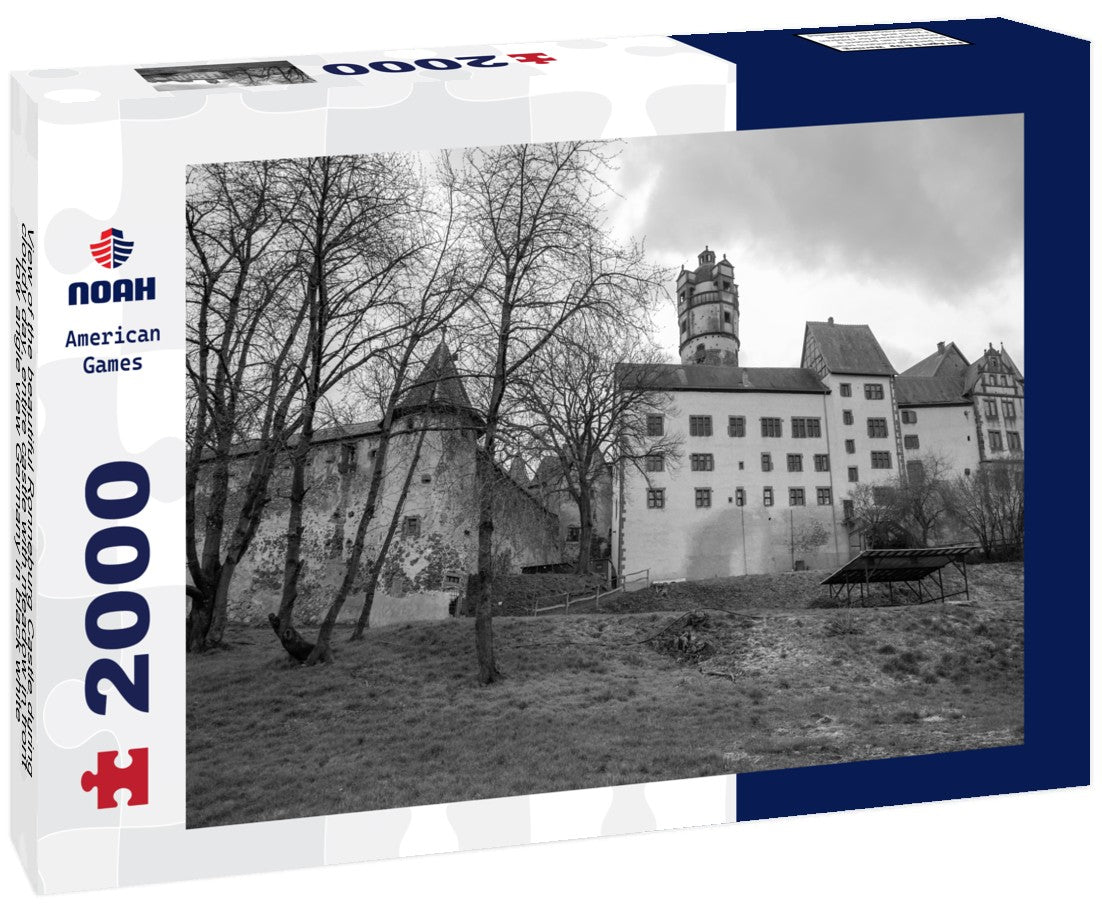 Noah Jigsaw Puzzle View of the beautiful Ronneburg Castle during cloudy day, entire castle with meadow in front, low angle view Germany in black white 2000 pieces