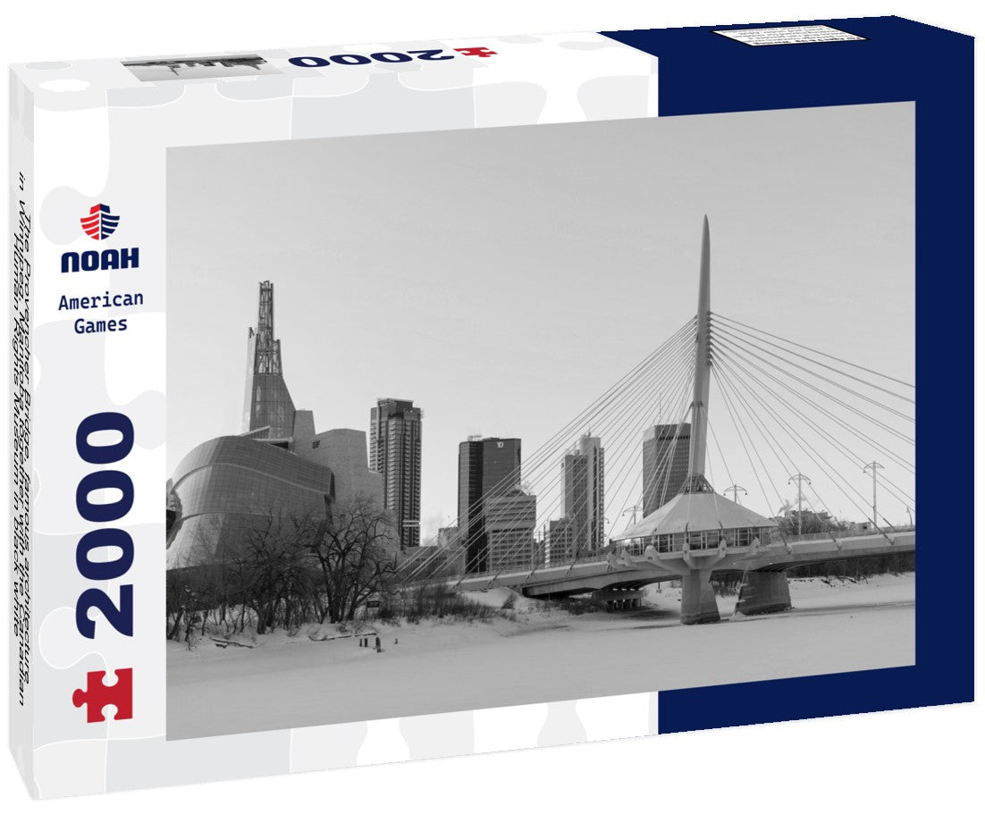 Noah Jigsaw Puzzle The Provencher Bridge, famous architecture in Winnipeg, Manitoba together with the Canadian Human Rights Museum in black white 2000 pieces