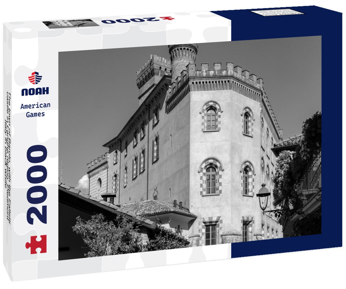 Noah Jigsaw Puzzle The town of Barolo, with the Falletti castle in Langhe region. Piedmont, Italy in black white 2000 pieces