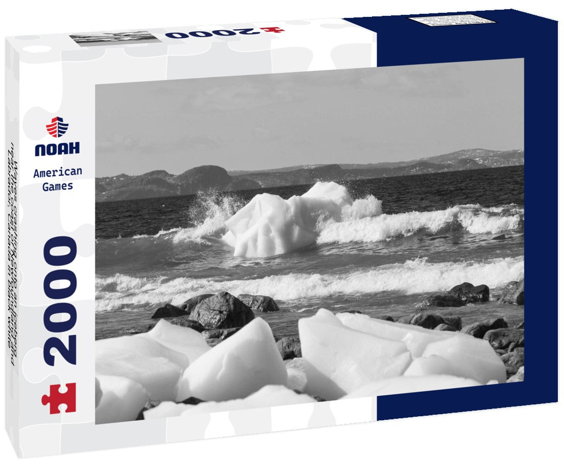Noah Jigsaw Puzzle Waves crashing onto an iceberg, near the coast of Newfoundland and Labrador, Canada in black white 2000 pieces