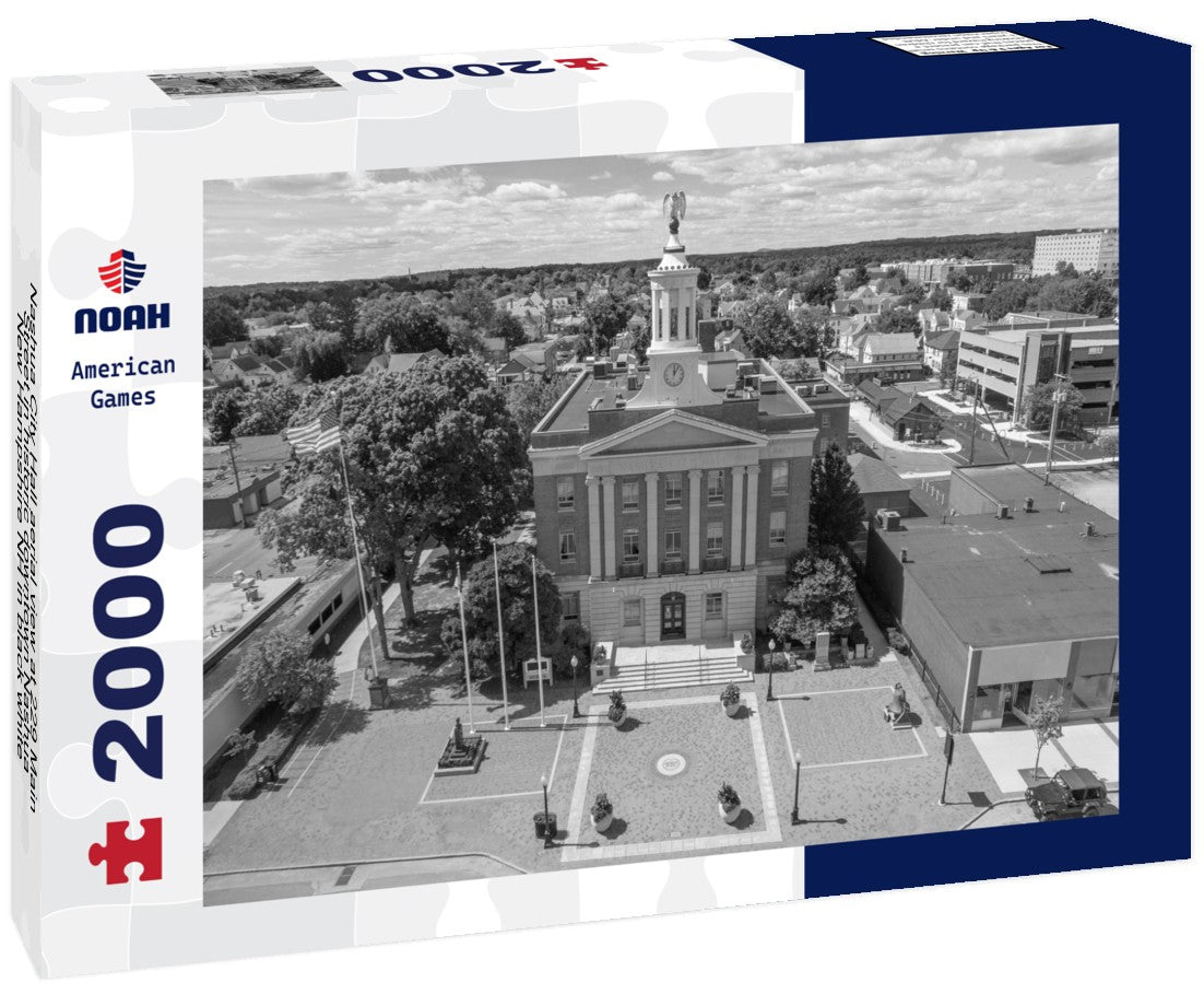 Noah Jigsaw Puzzle Nashua City Hall aerial view at 229 Main Street in historic downtown Nashua, New Hampshire NH in black white 2000 pieces