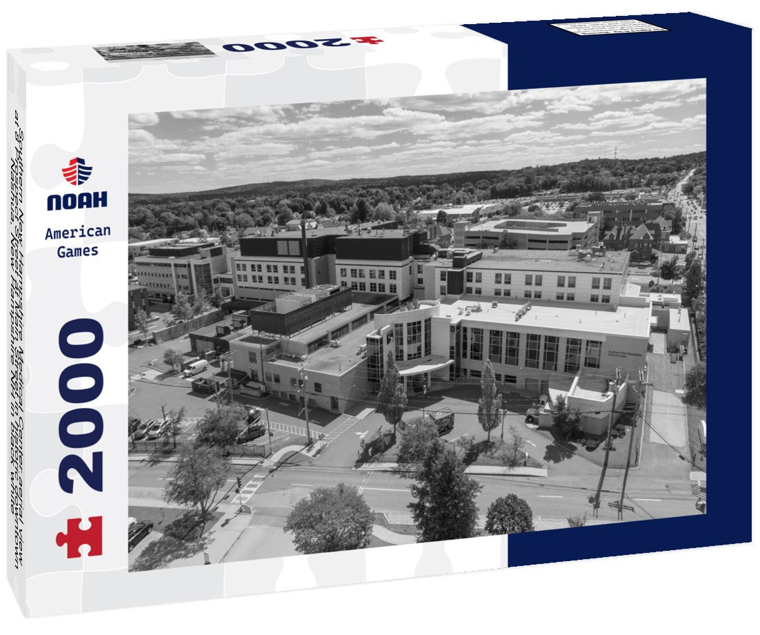 Noah Jigsaw Puzzle Southern New Hampshire Medical Center aerial view at 8 Prospect Street at Main Street in historic downtown Nashua, New Hampshire NH in black white 2000 pieces
