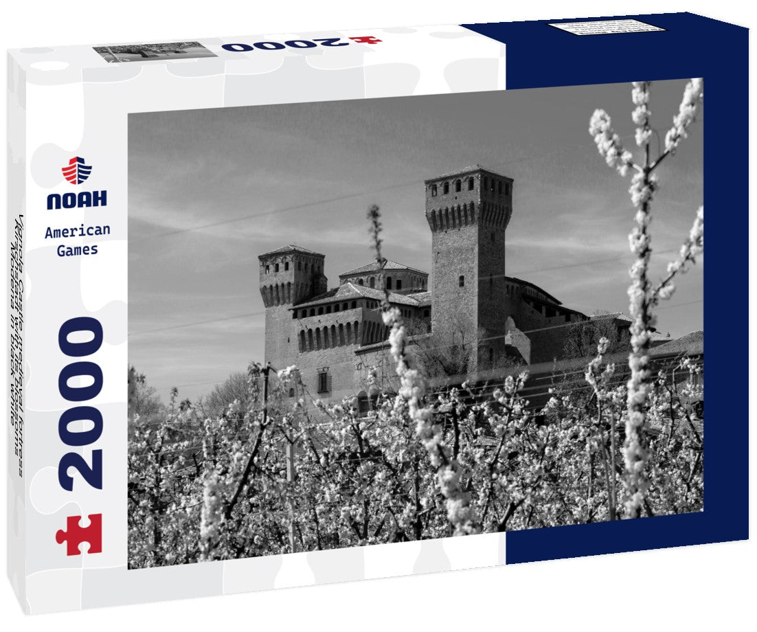 Noah Jigsaw Puzzle Vignola Castle medieval fortress Kirschstadt with its blossoms Modena in black white 2000 pieces