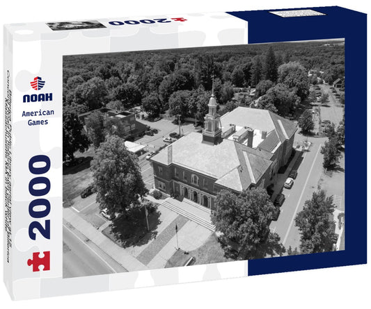 Noah Jigsaw Puzzle Billerica Public Library aerial view at 15 Concord Road in historic town center of Billerica, Massachusetts MA in black white 2000 pieces