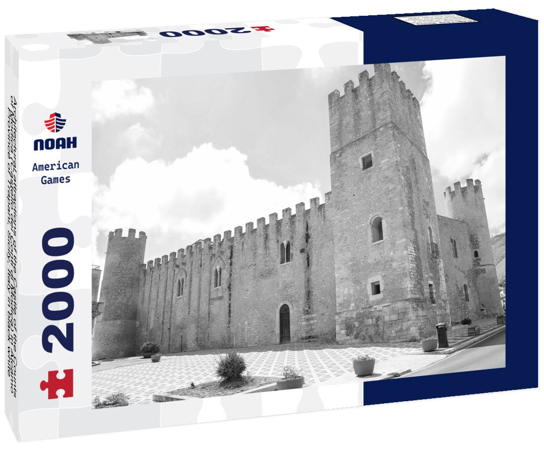 Noah Jigsaw Puzzle Architectural attractions of the Castle of the Counts of Modica (Castello dei Conti di Modica) in Alcamo, Province of Trapani, Sicily, Italy in black white 2000 pieces
