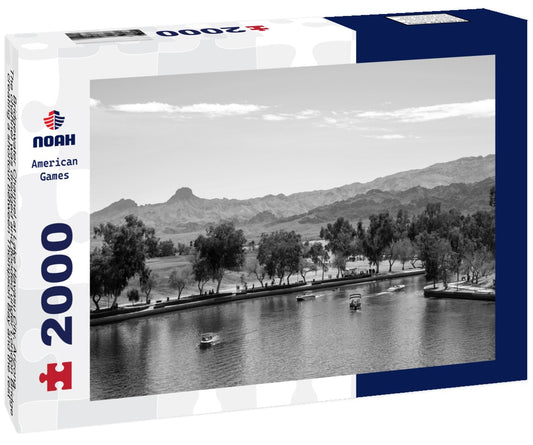 Noah Jigsaw Puzzle Bridgewater Channel at Lake Havasu City, Arizona. The channel was dredged and flooded under London Bridge, creating a shortcut between Thompson Bay and the rest of Lake Havasu to the north in black white 2000 pieces