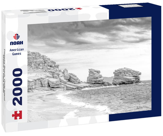 Noah Jigsaw Puzzle Triopetra Beach, Crete Island, Greece in black white 2000 pieces