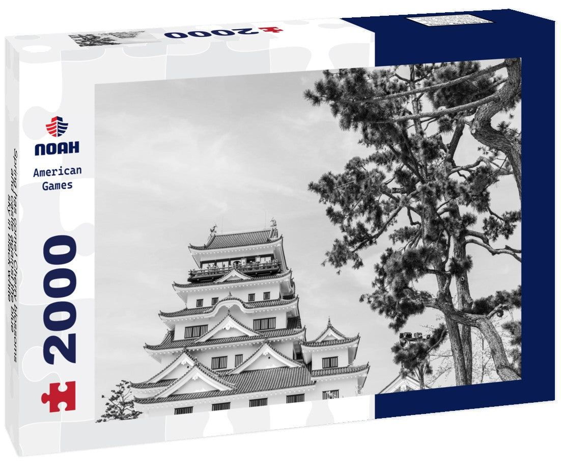 Noah Jigsaw Puzzle Spring has come! Cherry blossoms and castle against the blue sky in black white 2000 pieces