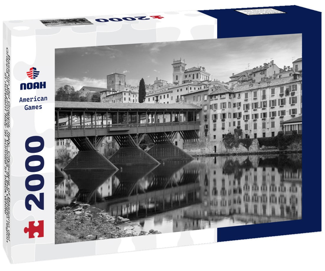 Noah Jigsaw Puzzle Bassano del Grappa, Italy. Cityscape of Bassano del Grappa in the province of Vicenza, in the Veneto region in northern Italy at sunrise in black white 2000 pieces