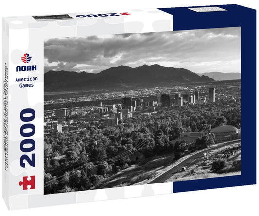 Noah Jigsaw Puzzle Salt Lake City skyline at sunset with Wasatch Mountains in the background, Utah, USA in black white 2000 pieces
