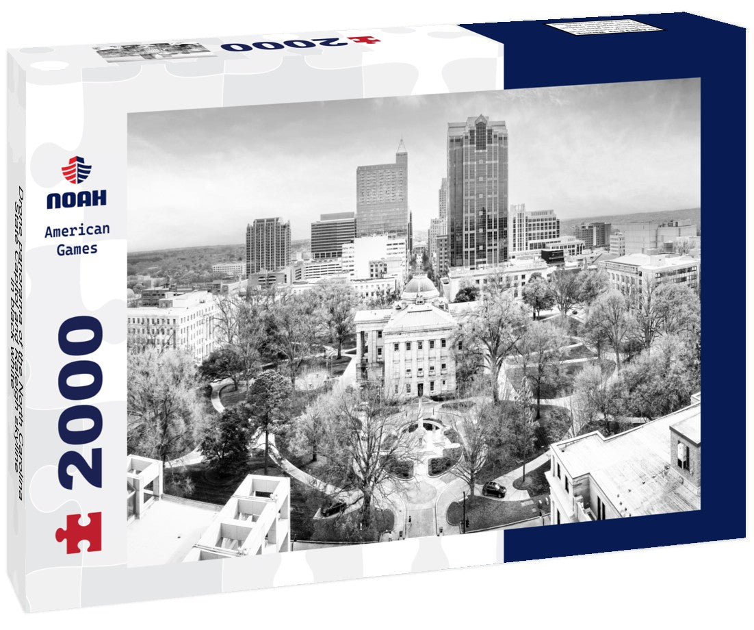 Noah Jigsaw Puzzle Drone panorama of the North Carolina State Capitol and Raleigh skyline in black white 2000 pieces