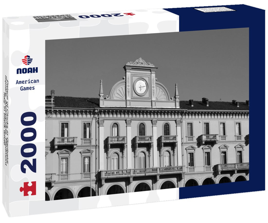 Noah Jigsaw Puzzle Palace of Clocks in Garibaldi Square, Alessandria, Piedmont, Italy in black white 2000 pieces