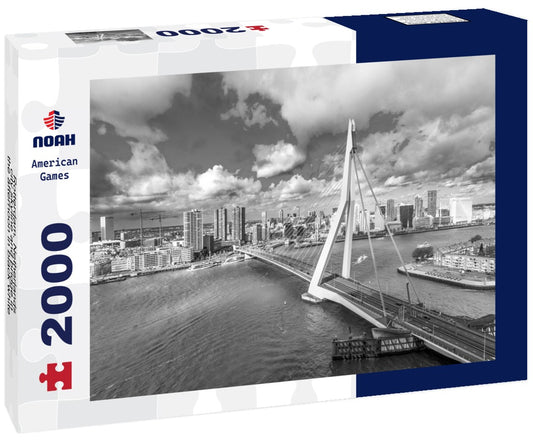 Noah Jigsaw Puzzle Rotterdam, Netherlands, city skyline and bridge in the afternoon in black white 2000 pieces