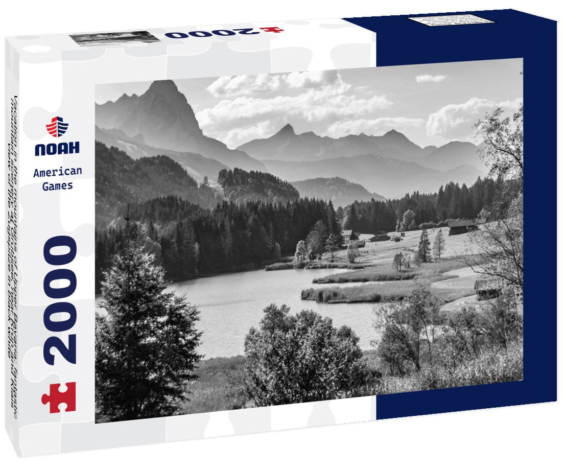 Noah Jigsaw Puzzle Vacation in the mountains of Upper Bavaria: fantastic mountain scenery at Grubsee, near Krün and Klais, view of the Zugspitze in black white 2000 pieces