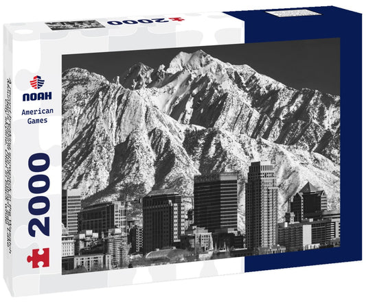 Noah Jigsaw Puzzle A record-breaking snowpack in the Wasatch Mountains behind the downtown Salt Lake City skyline, Utah in black white 2000 pieces