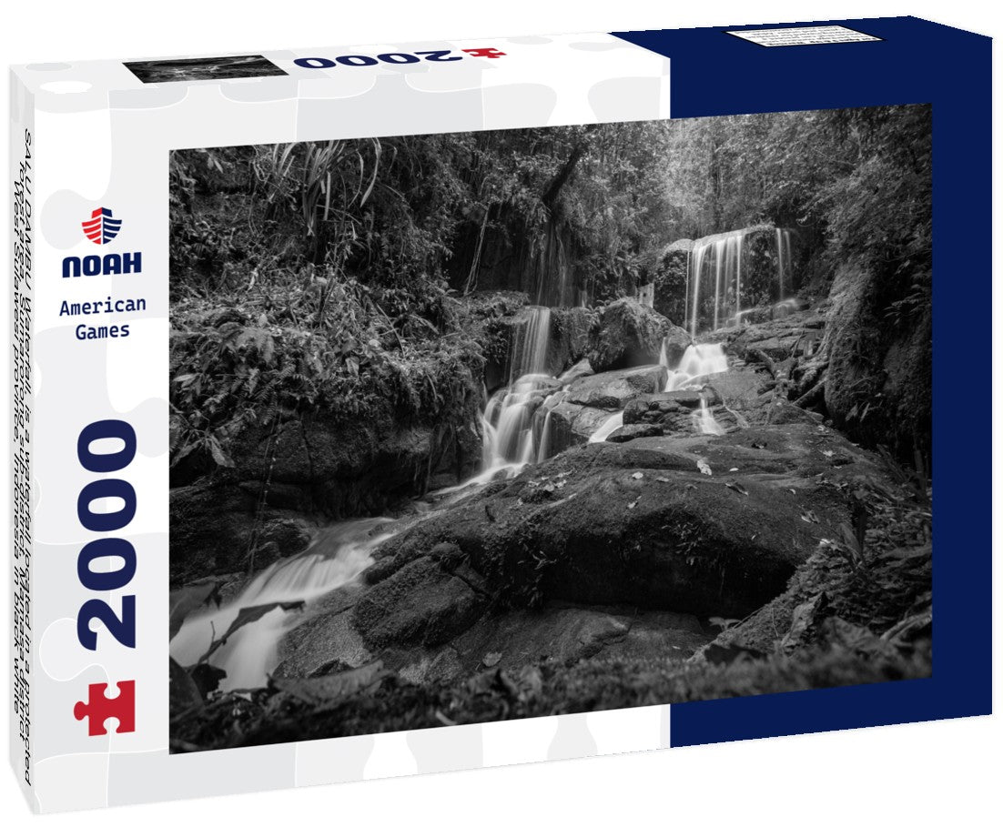 Noah Jigsaw Puzzle SALU DAMBU Waterfall, is a waterfall located in a protected forest area, Sumarorong sub-district, Mamasa district, West Sulawesi province, Indonesia in black white 2000 pieces