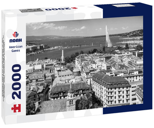 Noah Jigsaw Puzzle Geneva panoramic view. Geneva or Geneve is the second most populous city in Switzerland on Lake Geneva in black white 2000 pieces