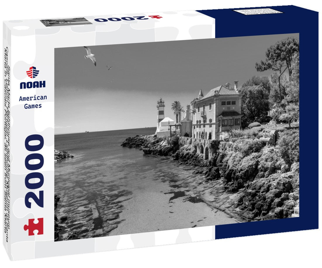 Santa Marta lighthouse and Municipal museum, Cascais, Lisbon, Portugal. Lighthouse Museum of Santa Marta in Cascais Portugal, as seen from Santa Marta Beach on a beautiful day. Cascais, Portugal 2000pc PuzzleBlack and White