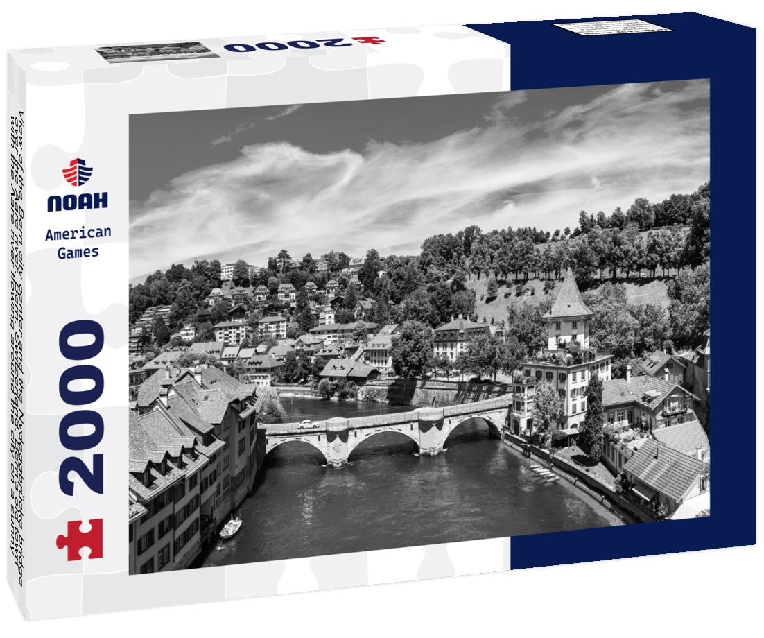 Noah Jigsaw Puzzle View of the Bern city center and the Nydeggbrücke bridge over the Aare river, Bern, Switzerland. Bern's old town with the Aare river flowing around the city on a sunny day, Bern, Switzerland in black white 2000 pieces