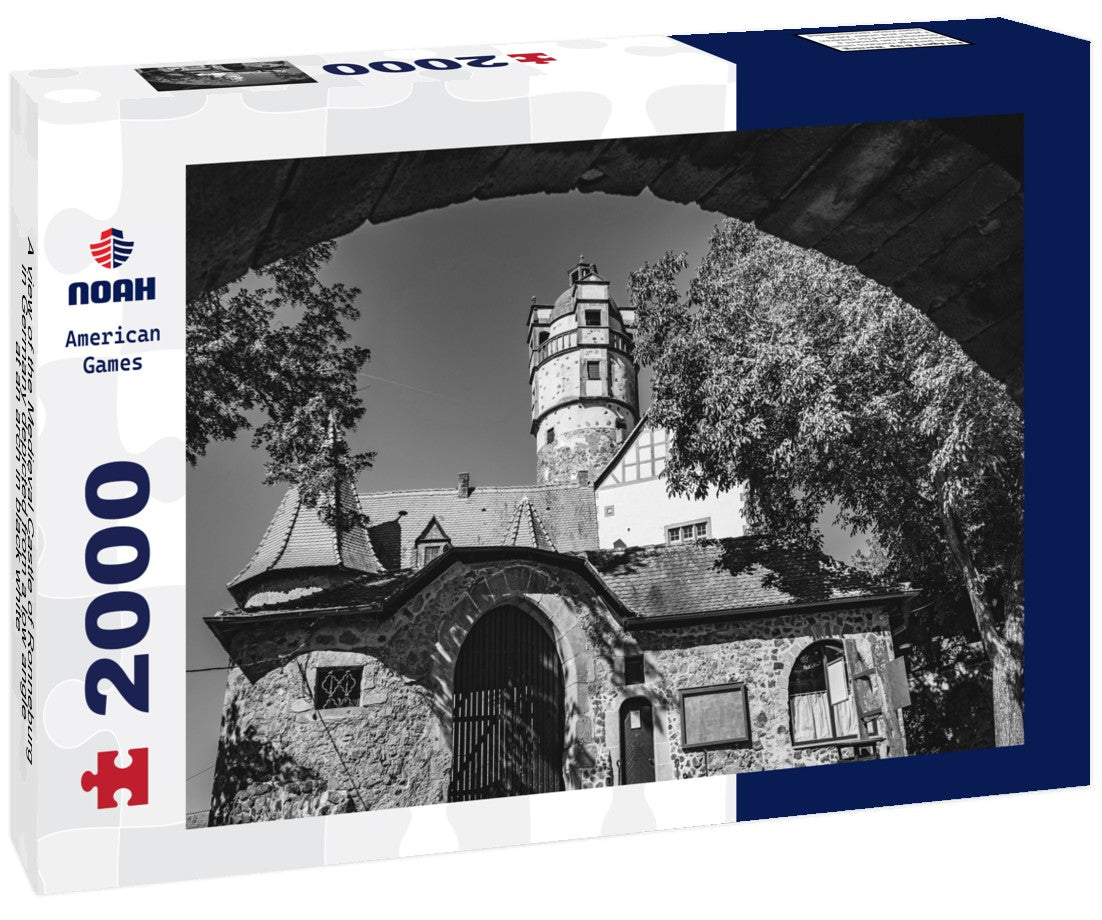 Noah Jigsaw Puzzle A view of the Medieval Castle of Ronneburg in Germany depicted from a low angle at an arch in black white 2000 pieces