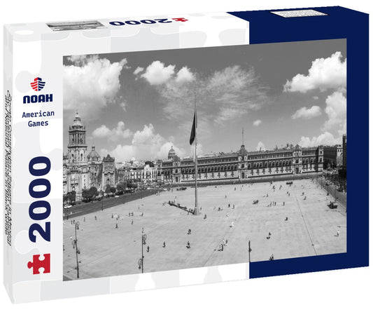 Noah Jigsaw Puzzle Zocalo Constitution Square in Mexico City, landmark Metropolitan Cathedral and National Palace in black white 2000 pieces
