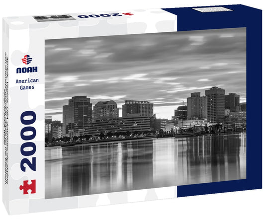 Noah Jigsaw Puzzle Norfolk, Virginia, USA downtown city skyline with dramatic morning clouds on the Elizabeth River in black white 2000 pieces