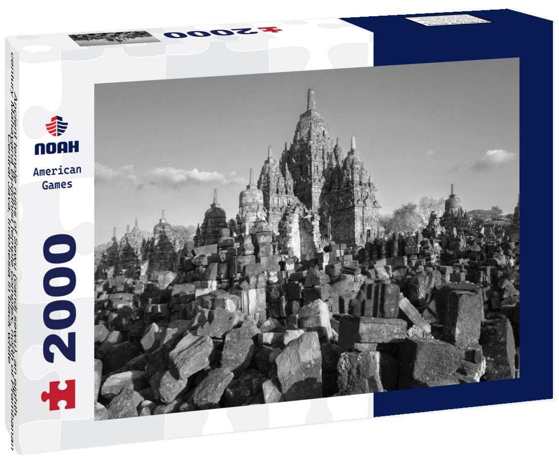 Noah Jigsaw Puzzle Ancient temple ruins of Sewu (candi sewu), an eighth century Mahayana Buddhist temple complex, north of Prambanan, Central Java, Indonesia in black white 2000 pieces