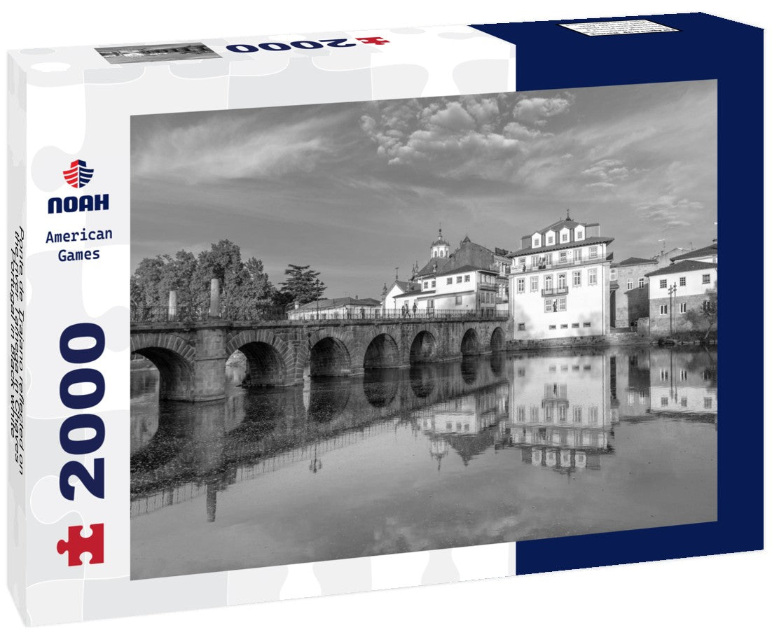 Noah Jigsaw Puzzle Ponte de Trajano reflected on the river Tamega in Chaves, Portugal in black white 2000 pieces