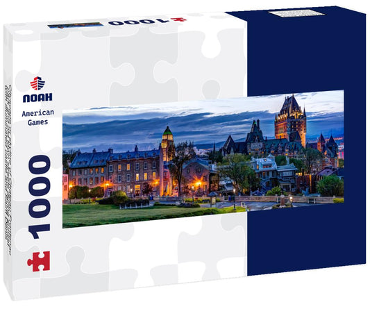Noah Jigsaw Puzzle Cityscape or skyline of Chateau Frontenac, park and old town streets during sunset with illuminated castle and Saint Denis street buildings, panorama Panorama 1000 Pieces
