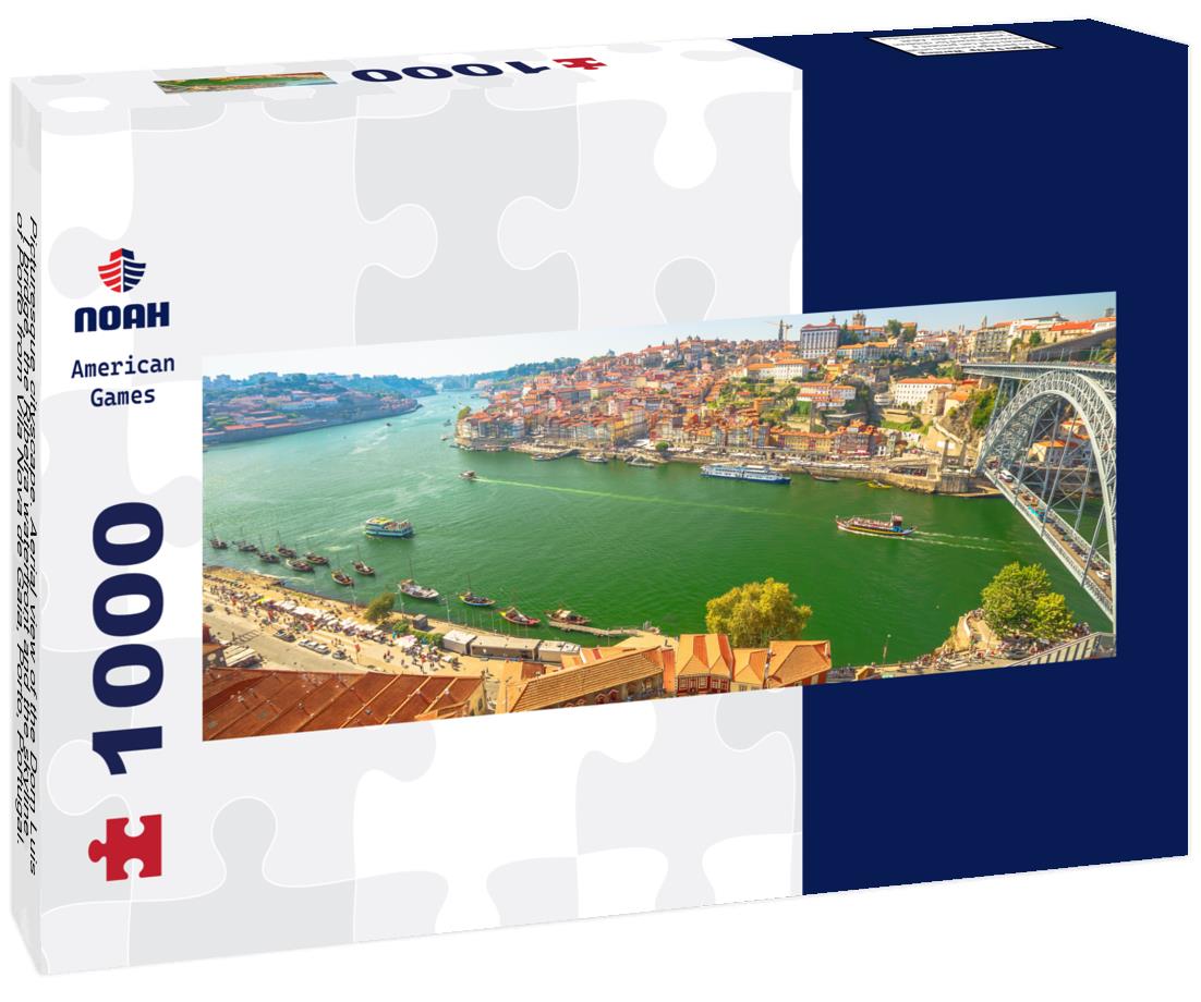 Noah Jigsaw Puzzle Picturesque cityscape. Aerial view of the Dom Luis I bridge, the Ribeira waterfront and the skyline of Porto from Vila Nova de Gaia, Porto, Portugal. Tourist boats on the Douro River at sunset, panorama Panorama 1000 Pieces