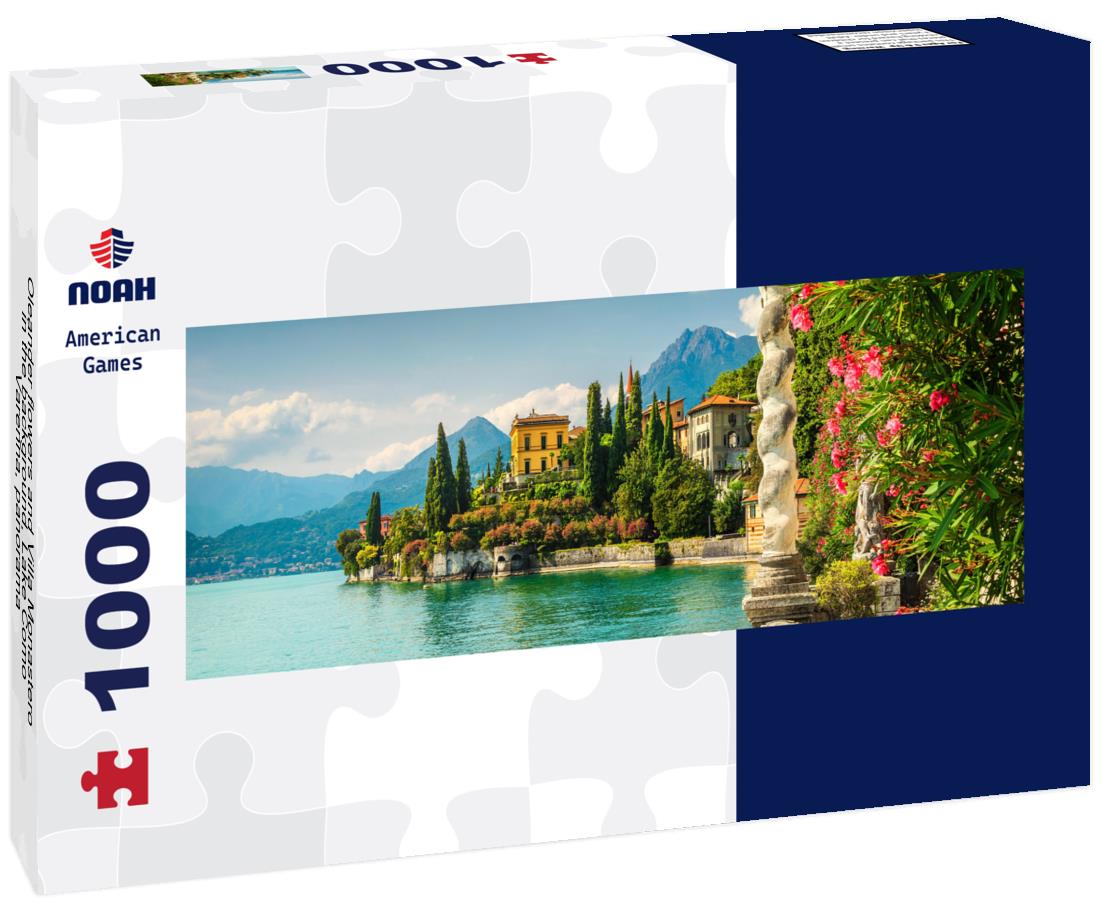 Noah Jigsaw Puzzle Oleander flowers and Villa Monastero in the background, Lake Como, Varenna, panorama Panorama 1000 Pieces