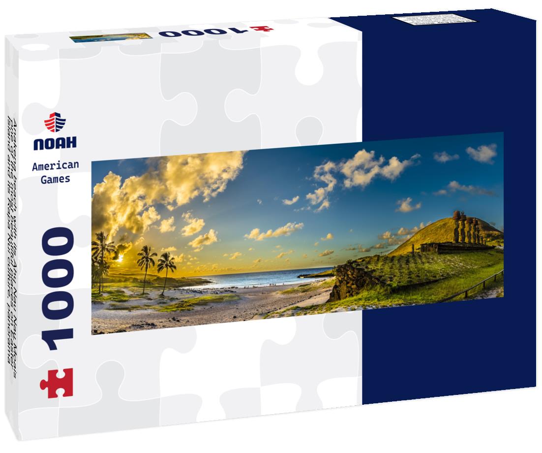 Noah Jigsaw Puzzle Anakena beach with its Ahu Nau Nau Moais, one of the most beautiful places on Easter Island and its Rapa Nui culture, panorama Panorama 1000 Pieces