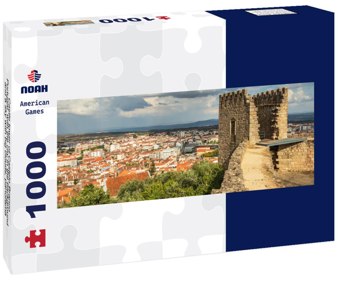 Noah Jigsaw Puzzle Castle tower of Castelo Branco, Portugal, with the city in the background and a sky with big clouds, panorama Panorama 1000 Pieces