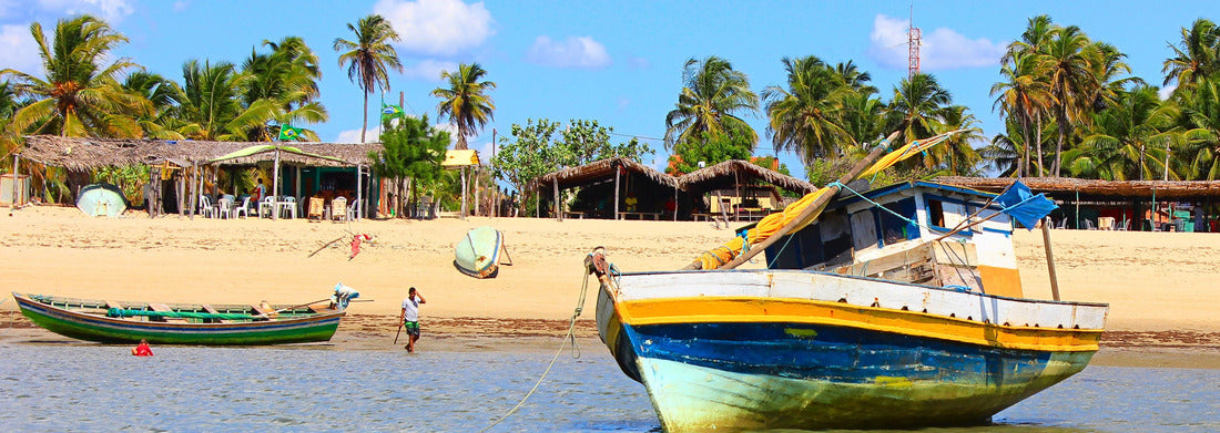 Noah Jigsaw Puzzle Barra Grande, Piauí, Brazil. Boats, shallow water, beach, rustic restaurants and palm trees, panorama Panorama 1000 Pieces