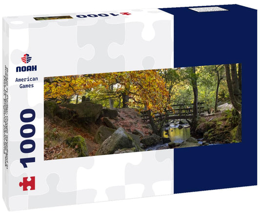 Noah Jigsaw Puzzle Bridge in Padley Gorge woodland in autumn, beautiful colors of the Peak District, England, panorama Panorama 1000 Pieces