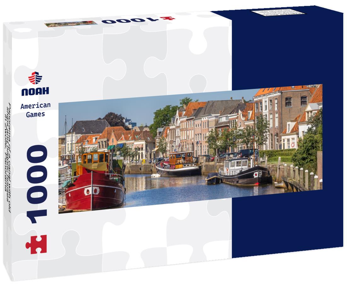 Noah Jigsaw Puzzle Panorama of a canal with old ships and historic houses in Zwolle, Panorama Panorama 1000 Pieces