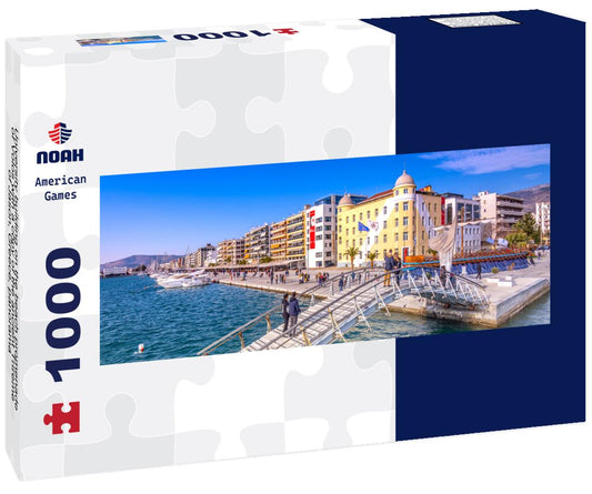 Noah Jigsaw Puzzle University building on the beach promenade of Volos with a copy of the ancient Trireme of Jason, Greece, panorama Panorama 1000 Pieces