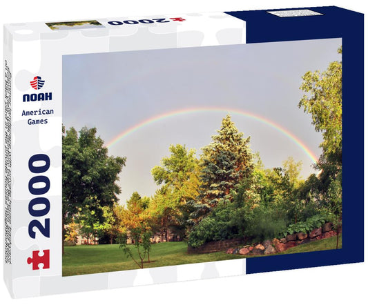 Noah Jigsaw Puzzle Summer landscape with private house backyard.Scenic view with rainbow over the lawn and trees on a back yard in the private houses neighborhood, Wisconsin, Madison 2000 pieces