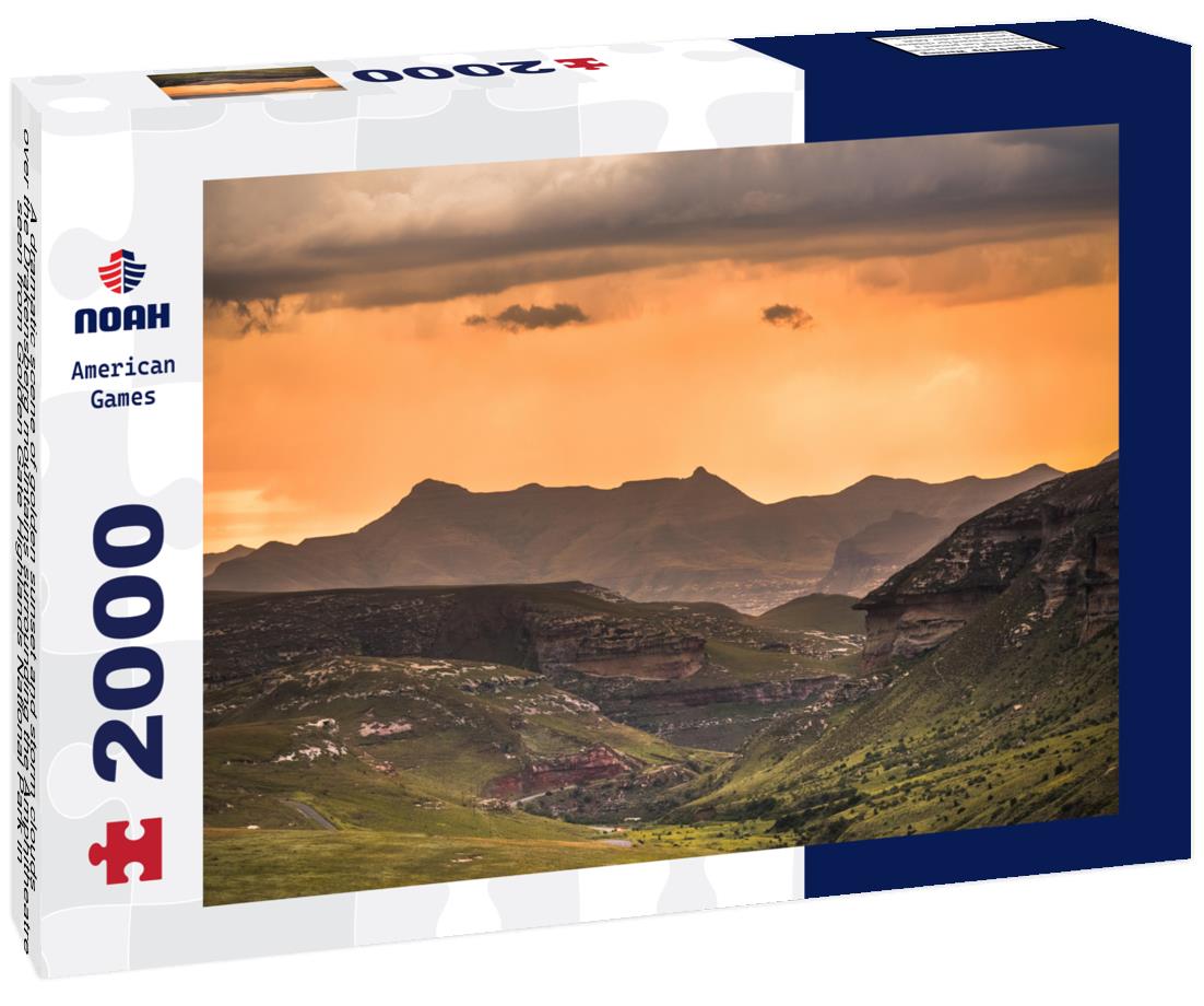 Noah Jigsaw Puzzle A dramatic scene of golden sunset and storm clouds over the Drakensberg mountains surrounding the Amphitheatre, South Africa 2000 pieces