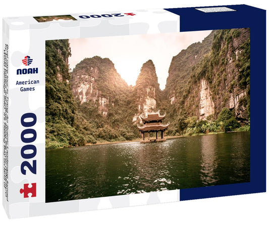 Noah Jigsaw Puzzle Boat cave tour in Trang An Scenic Landscape formed by karst towers and plants along the river (UNESCO World Heritage Site), Vietnam 2000 pieces