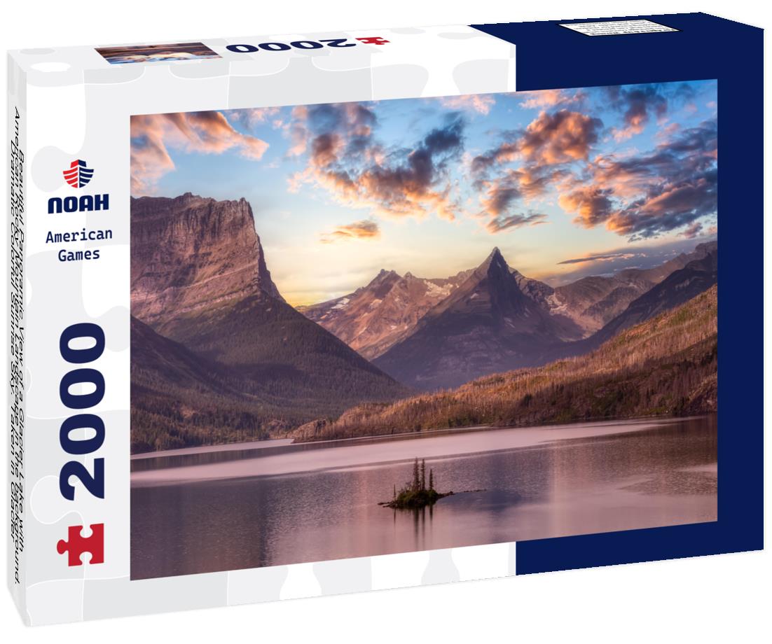 Noah Jigsaw Puzzle Beautiful Panoramic View of a Glacier Lake with American Rocky Mountain Landscape in the background 2000 pieces
