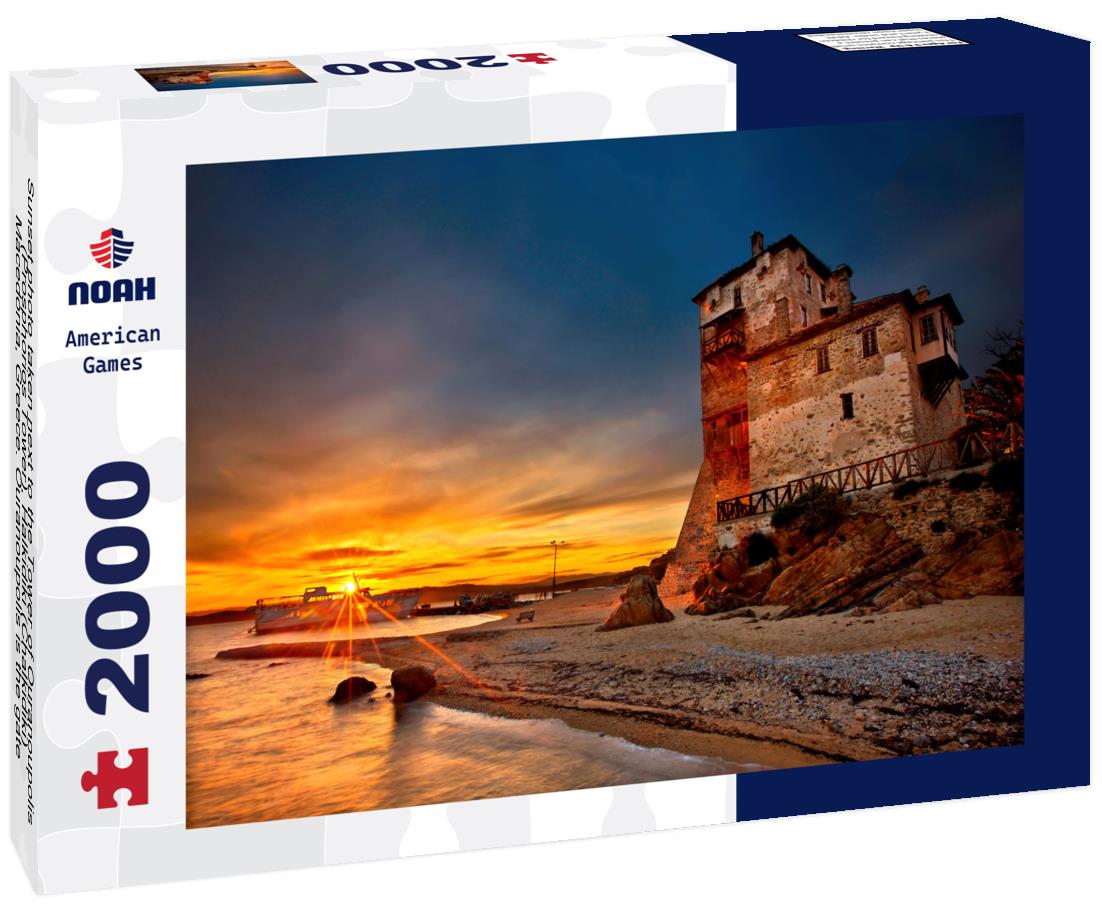Noah Jigsaw Puzzle Sunset photo taken next to the Tower of Ouranoupolis ("Prosphorios Tower"), Halkidiki ("Chalkidiki"), Macedonia, Greece 2000 pieces