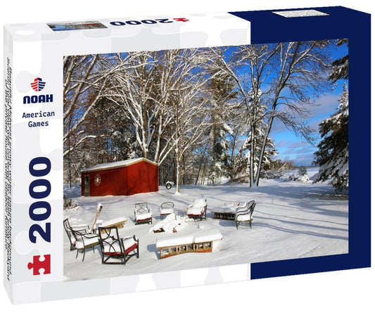 Noah Jigsaw Puzzle Scenic rural view with covered by fresh snow backyard of the private house with outdoor furniture. Wisconsin countryside, Wausau area 2000 pieces