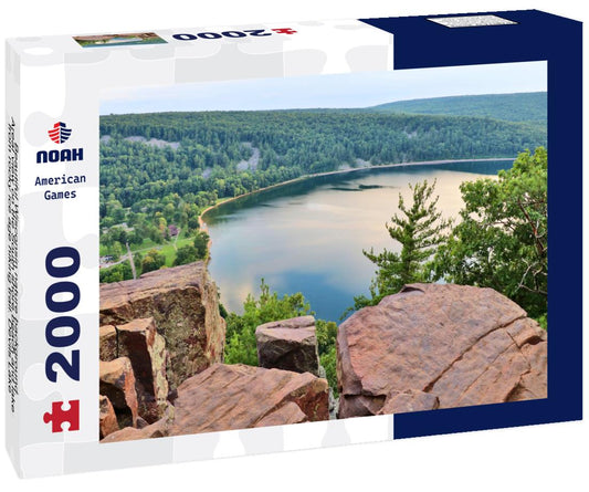 Noah Jigsaw Puzzle Areal view on the South shore beach and lake from rocky ice age hiking trail. Devils Lake State Park, Baraboo area, Wisconsin, Midwest USA 2000 pieces