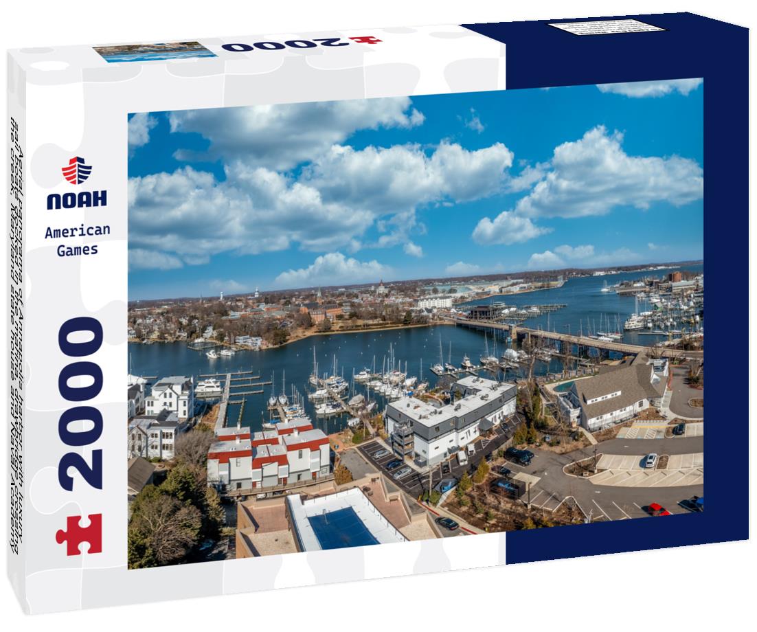 Noah Jigsaw Puzzle Aerial panorama of Annapolis harbor with luxury sail boats docked in the marina, drawbridge crossing the creek, Maryland state house and Naval Academy 2000 pieces