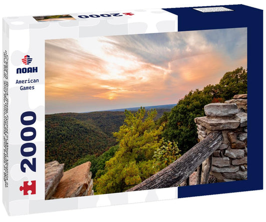 Noah Jigsaw Puzzle Coopers Rock State Forest in West Virginia in the Fall at Sunset with the sky filled with orange and blue, and the mountains and trees in the distance 2000 pieces