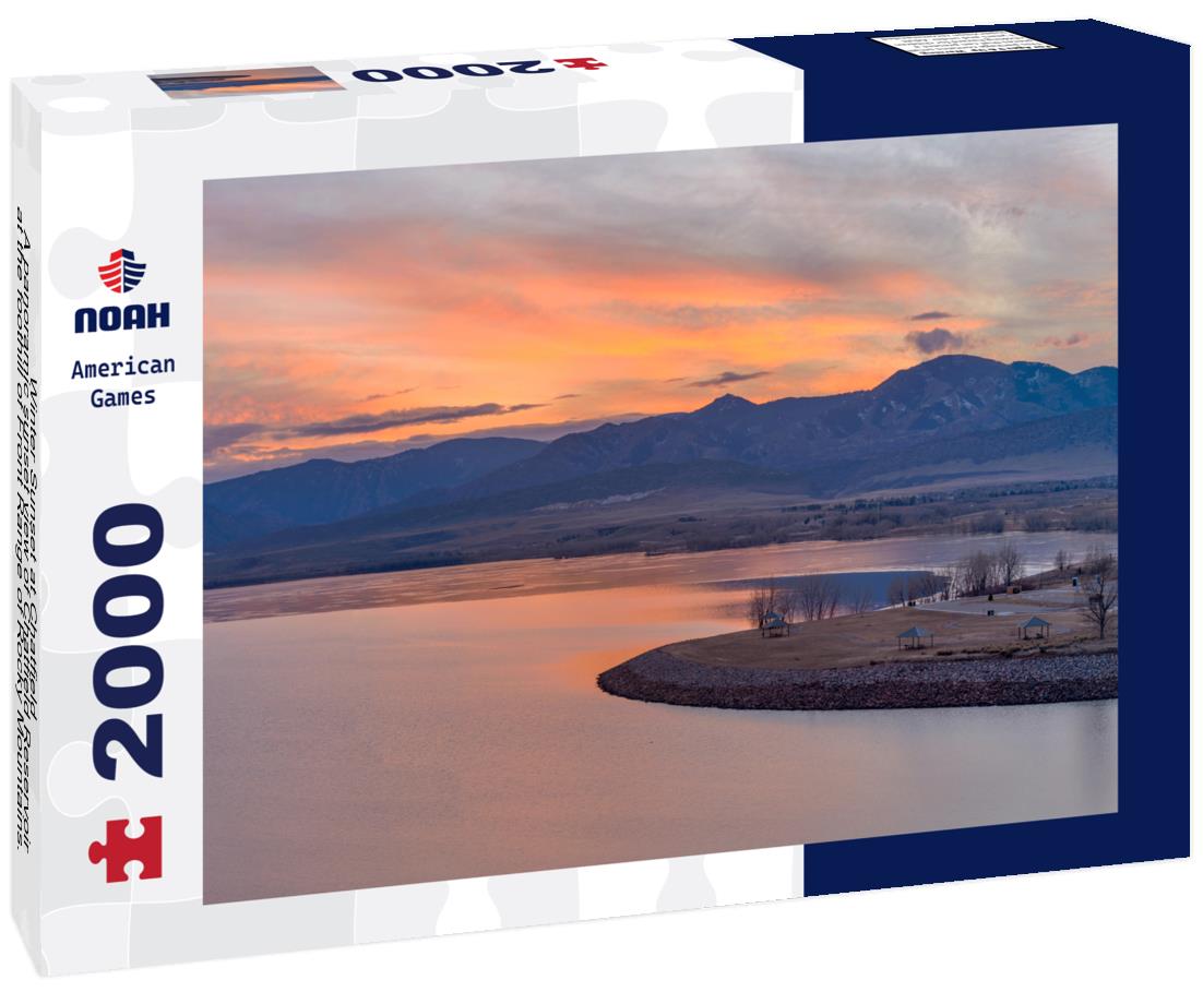 Noah Jigsaw Puzzle Winter Sunset at Chatfield - A panoramic sunset view of Chatfield Reservoir at the foothill of Front Range of Rocky Mountains. Chatfield State Park, Littleton, Colorado 2000 pieces
