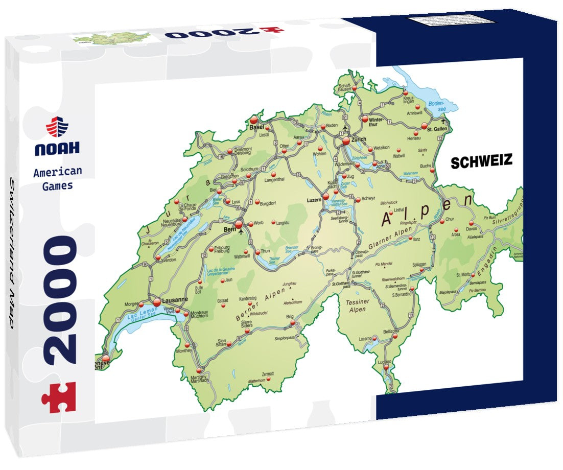 Noah Jigsaw Puzzle Switzerland Map 2000 Pieces