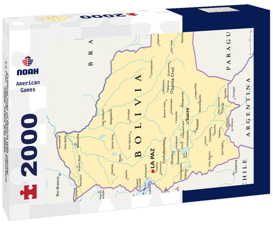 Noah Jigsaw Puzzle Political map of Bolivia with capital La Paz, national borders, most important cities, rivers and lakes 2000 Pieces