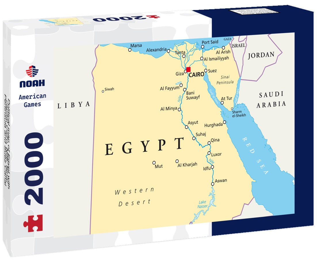 Noah Jigsaw Puzzle Political map of Egypt with capital Cairo, Nile, Sinai Peninsula and Suez Canal 2000 Pieces